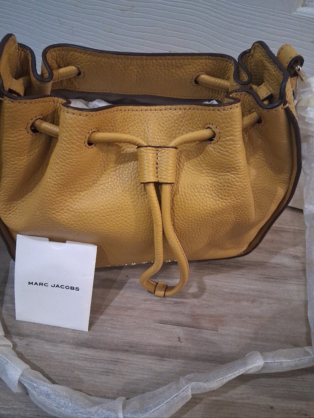 Marc Jacobs Yellow Pebbled Leather Drawstring Crossbody